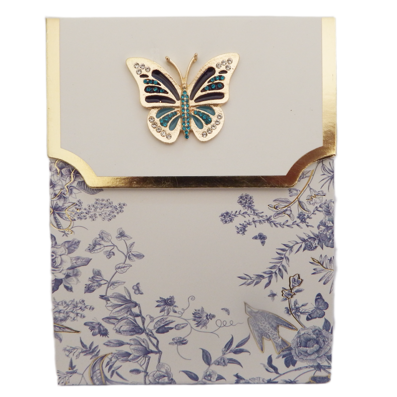 Notebook with butterfly design on cover and floral pattern on pages