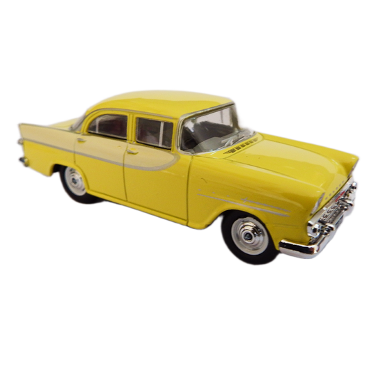 Yellow vintage car model on a white background