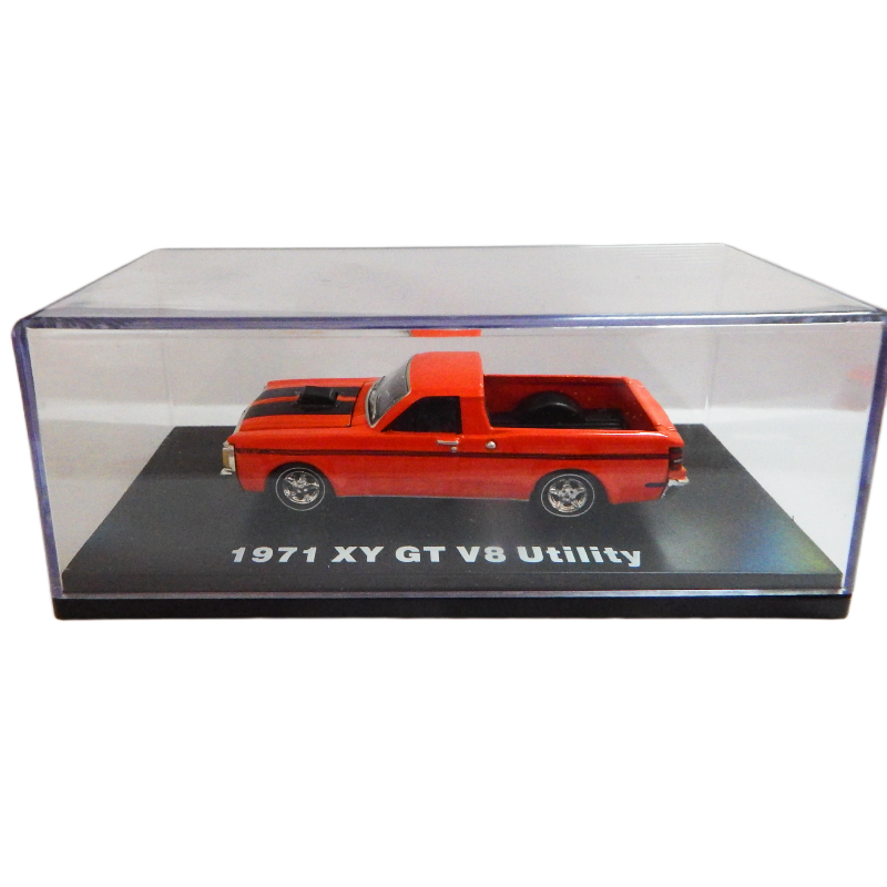 Model of a 1971 XY GT V8 Utility car in a clear display case.