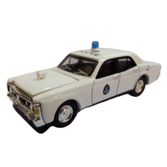 Road ragers diecast 1:64 car model white1971 XY V8 Sedan Vic Police  on white background