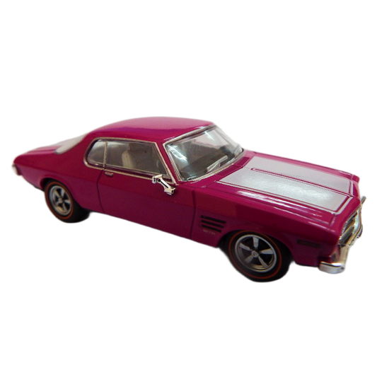1:64 sale 1972 HQ GTS 2 Door Monaro diecast road rager Model car in Plum Dinger color on a white background