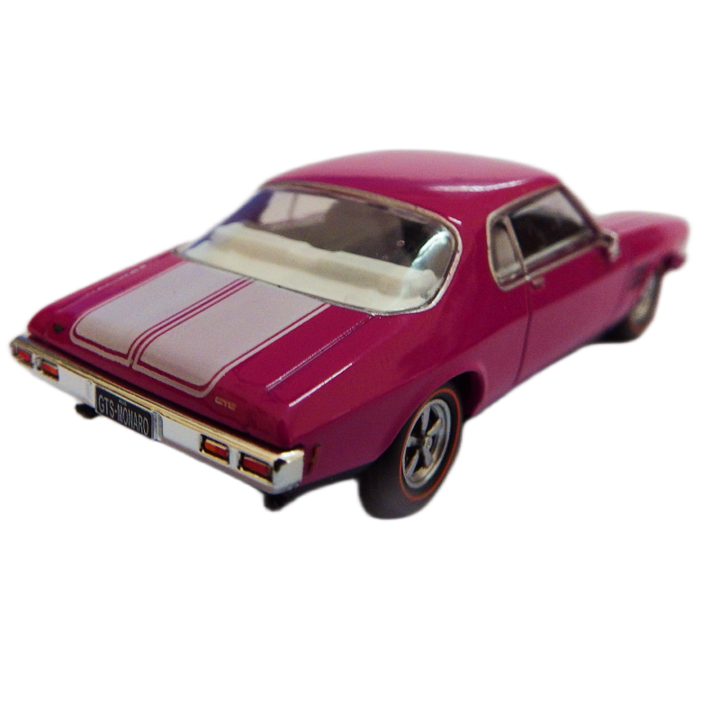 1:64 sale 1972 HQ GTS 2 Door Monaro diecast road rager Model car in Plum Dinger color back side view on white background