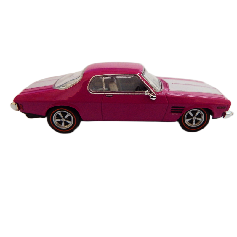 1:64 sale 1972 HQ GTS 2 Door Monaro diecast road rager Model car in Plum Dinger color on a white background  side on view