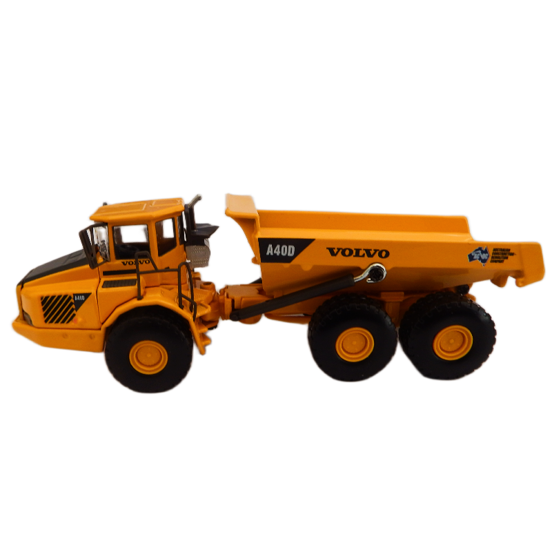 Model of a Volvo dump truck on a white background