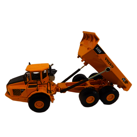 Model of a Volvo dump truck on a white background