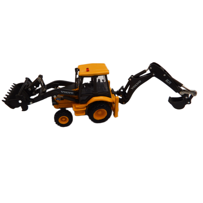 Road Ragers 1:87 diecast Volvo BL71 Loader Backhoe construction vehicle with Volvo branding on a white background