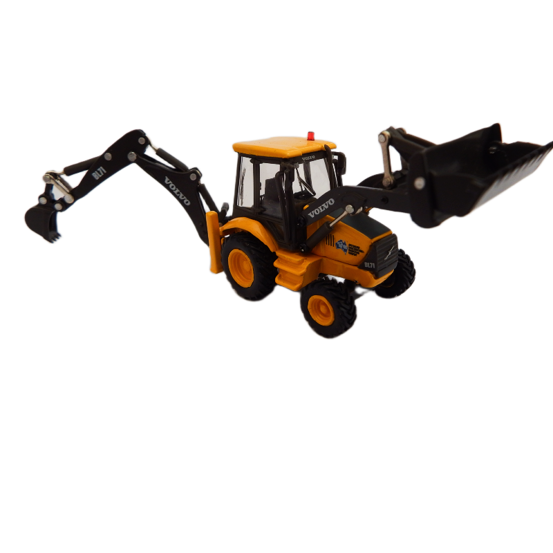Road Ragers model 1:87 diecast Volvo BL71 Loader Backhoe on a white background