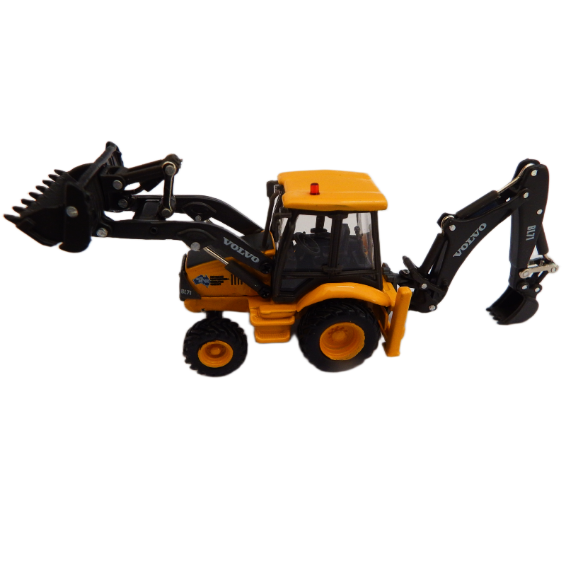 Model of a Volvo backhoe loader on a white background