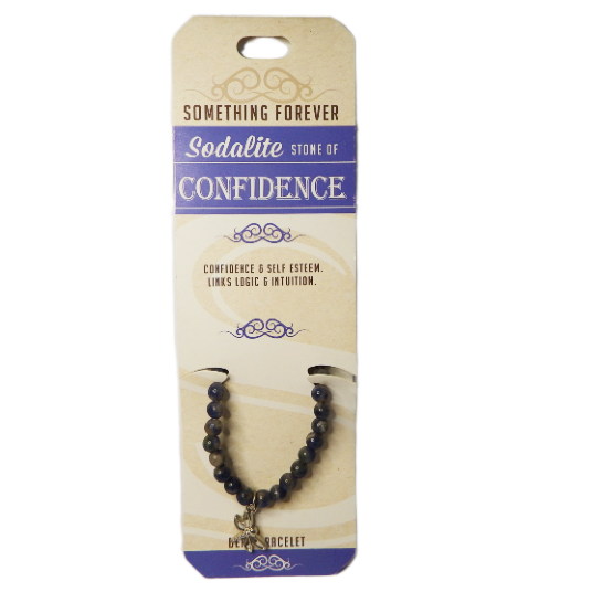 blue sodalite elastic bead braclet with dragonfly carm on something forever card