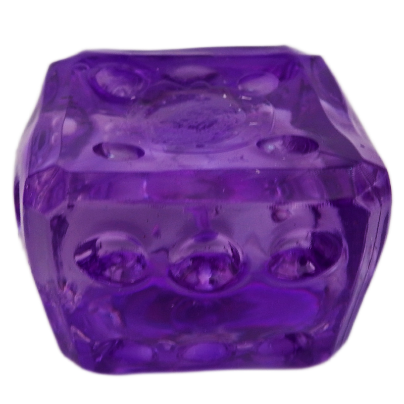 Purple transparent dice on a white background