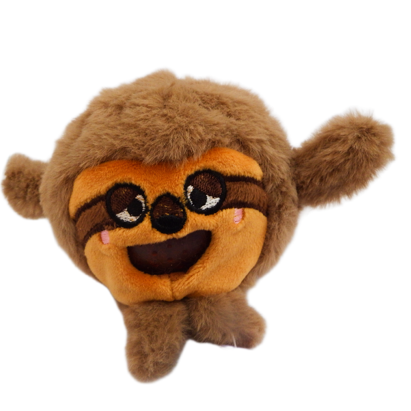 Plush toy resembling a character sloth with a brown and orange face on a white background