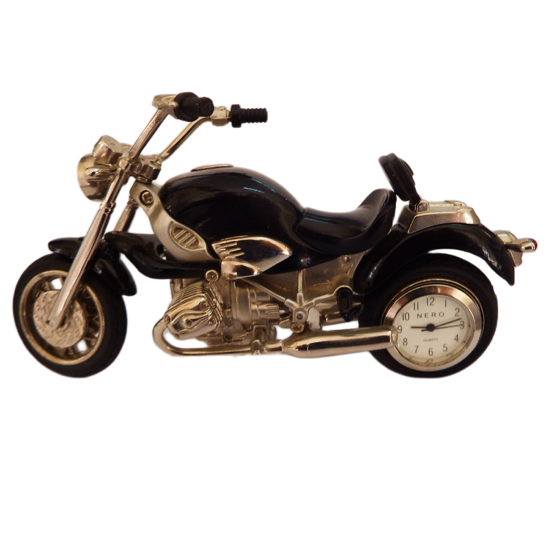 Motorcycle-shaped clock on a white background