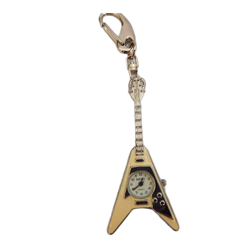 triangle shaped white electric guitar kering nero clock keyring