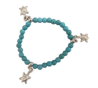 B591 Bracelet BLue -White gemstone Beads dolphin/turtle