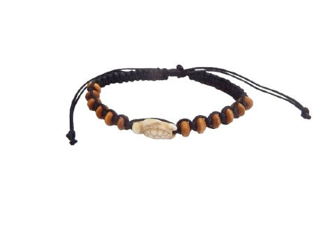 B579 Bracelet 12 wooden beads on cord Turtle gem
