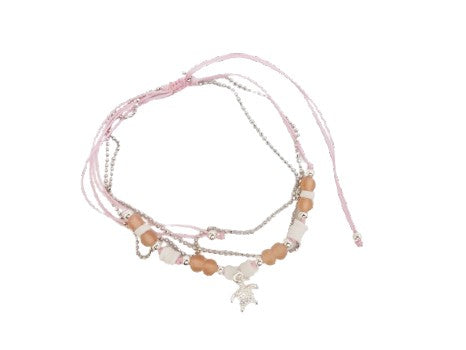A174 anklet seaglass shell beads whale/turtle charm