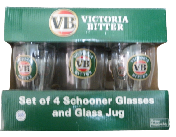 VB GLASS JUG with Set of 4 Schooner Glasses