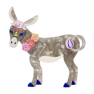 erstwilder brooch Decorative donkey figure with colorful flowers and bows on a white background