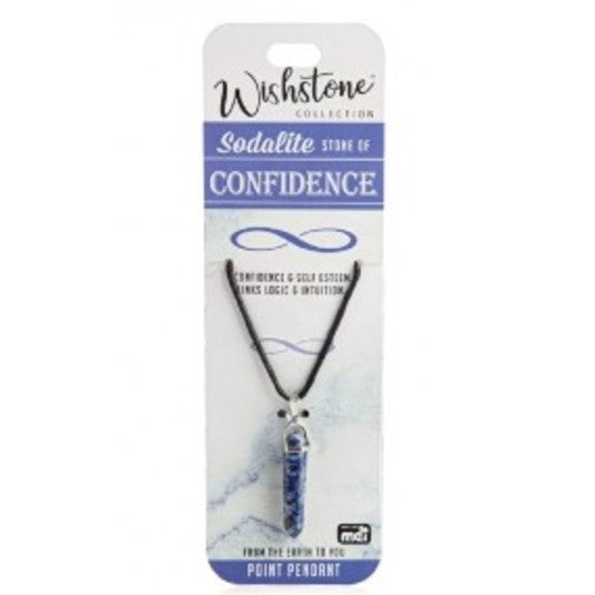 Necklace with sodalite stone on Wishstone packaging