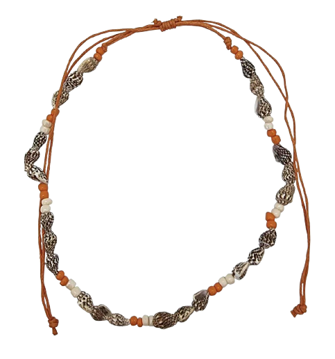 Necklet Cord With Bead & Shell Naturally Design Australia N197 orange