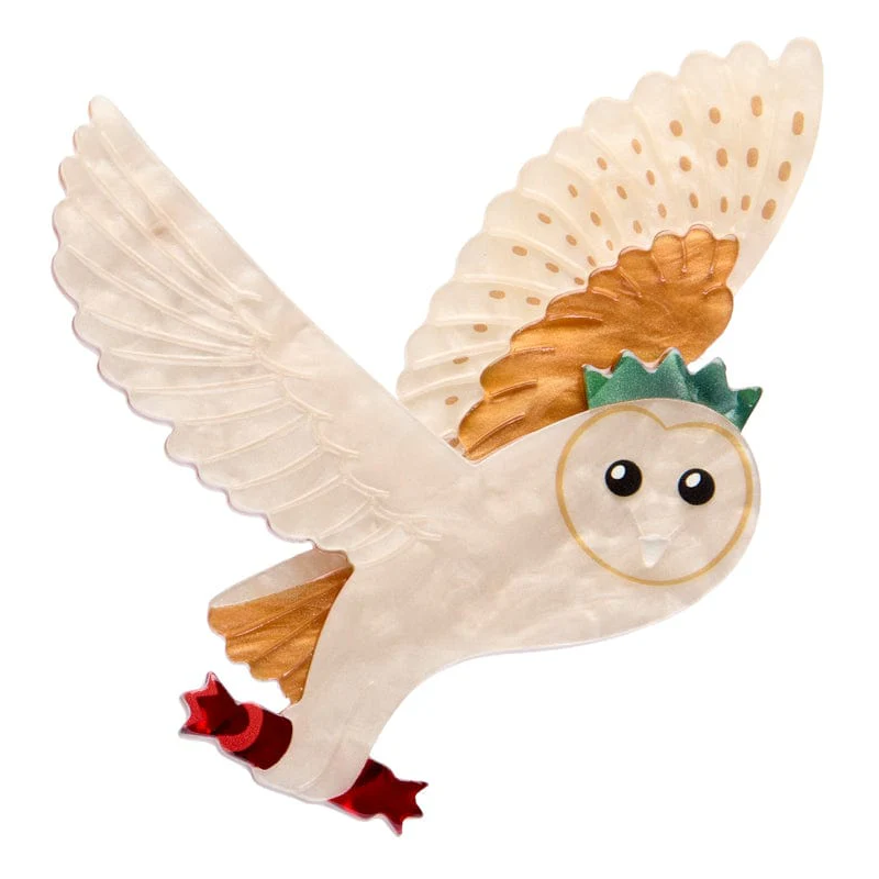 Toy owl with open wings on a white background
