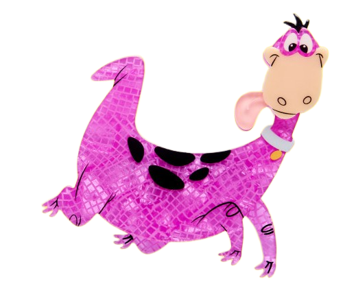 Dino Flinstones Erstwilder Brooch Cartoon character a pink dinosaur on white background