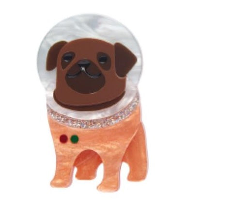 interplanetary pug dog astronaut  erstwilder jewellery brooch