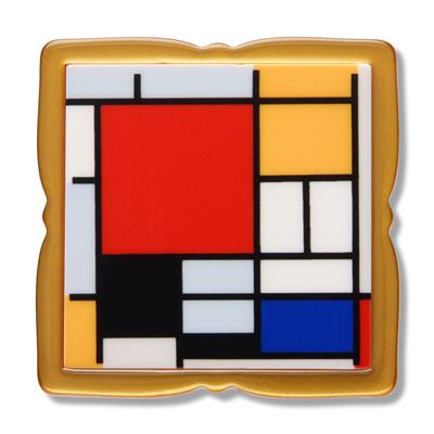 Decorative plate with a Mondrian-style abstract design on a white background