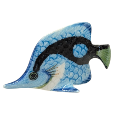 Blue Black and Yellow Butterfly Fish porcelain figurine