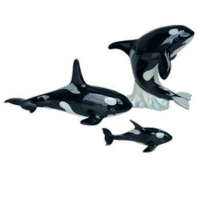Killer Whale Set Of 3pc Porcelain Figurine
