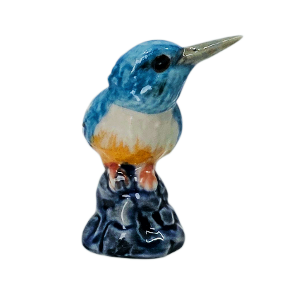 Porcelain Kingfisher on Rock Miniature Figurine