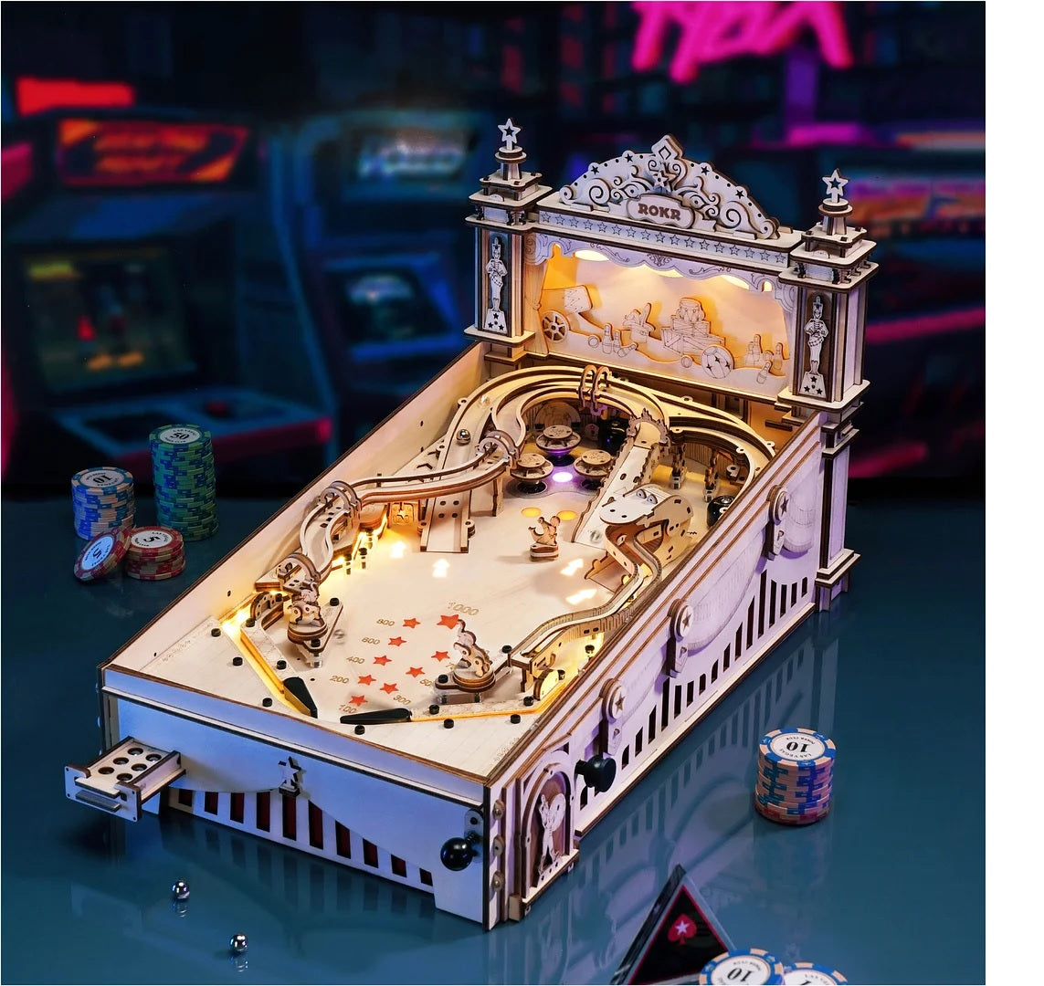 image ROKR 3D Pinball Machine 3D Wooden Robotime model kit EG01  image 1