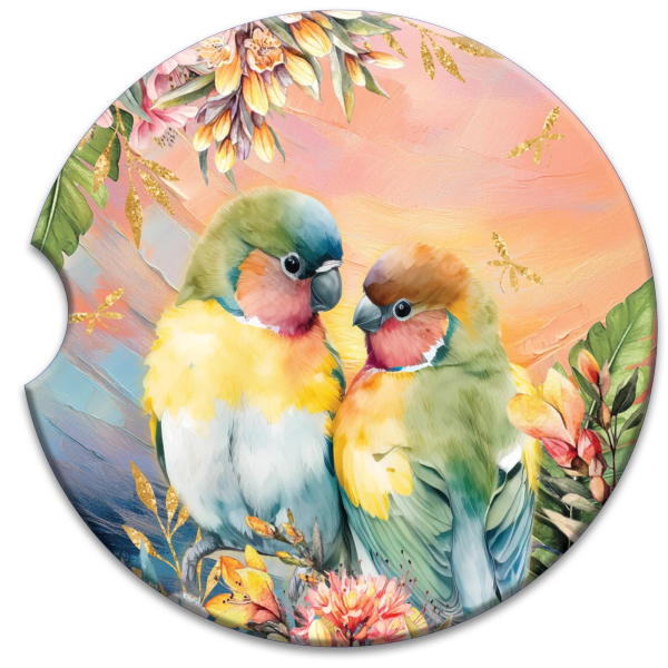Lisa Pollock Car Coasters Subset Love Birds