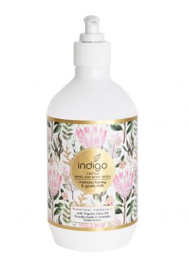Indigo Hand and Body Wash in Manuka Honey & Goats Milk 500ml – Pink Protea Pattern