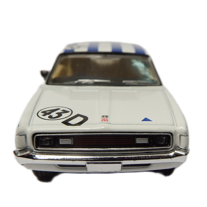 Model car with racing stripes on a white background