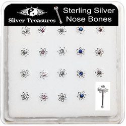 Sterling Silver Jewelled Flower Nose Bones