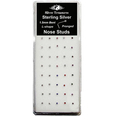 Sterling Silver Pronged Jewelled L-shape Nose Studs