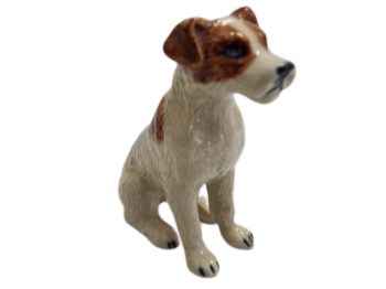 Jack Russel brown white Sitting ceramic miniature dog figurine