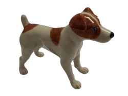 Jack Russel brown white Standing ceramic miniature dog figurine