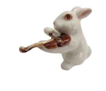 Rabbit Playing Violin Ceramic animal figurine
