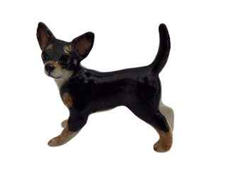 Chihuahua Black & White Standing looking left ceramic miniature figurine