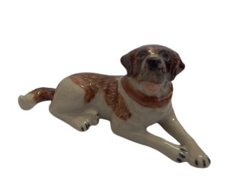 St Bernard Dog Turn sitting ceramic miniature animal Figurine