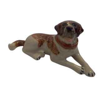 St Bernard Dog Turn sitting ceramic miniature animal Figurine