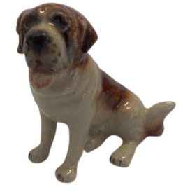 St Bernard Dog Turn sitting ceramic miniature animal Figurine