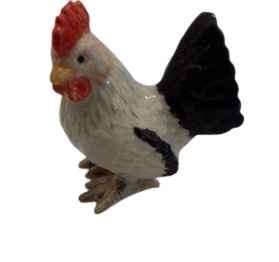 Hen White Black Ceramic Miniature figurine