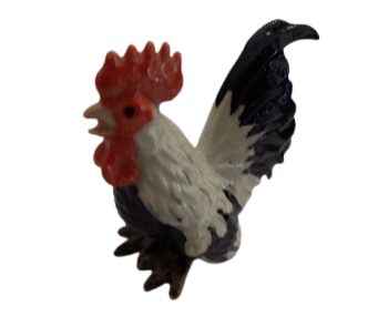 Cockerel White Black ceramic Miniature Figurine