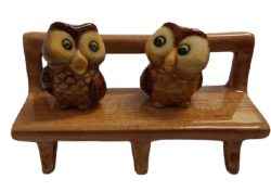 Owls on Bench Ceramic Miniature figurine