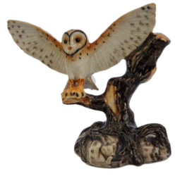 Barn Owl on Wood Ceramic Miniature Figurine