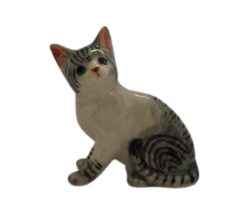 Tiger Cat Grey Sitting ceraminc miniature figurine