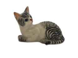 Tiger Cat Grey Laying Down Ceramic Miniature Figurine